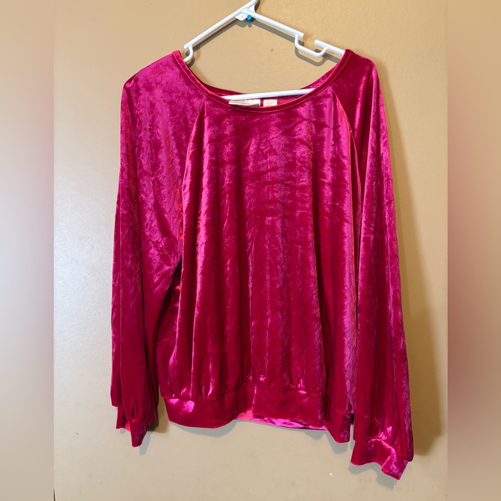 Maeve by Anthropologie Fuchsia Velvet Top L